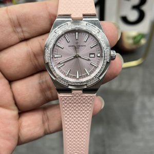 Ladies' Vacheron Constantin Overseas 35mm Pink Dial Diamond Bezel Super Clone 1127064393 - front view | Overseas